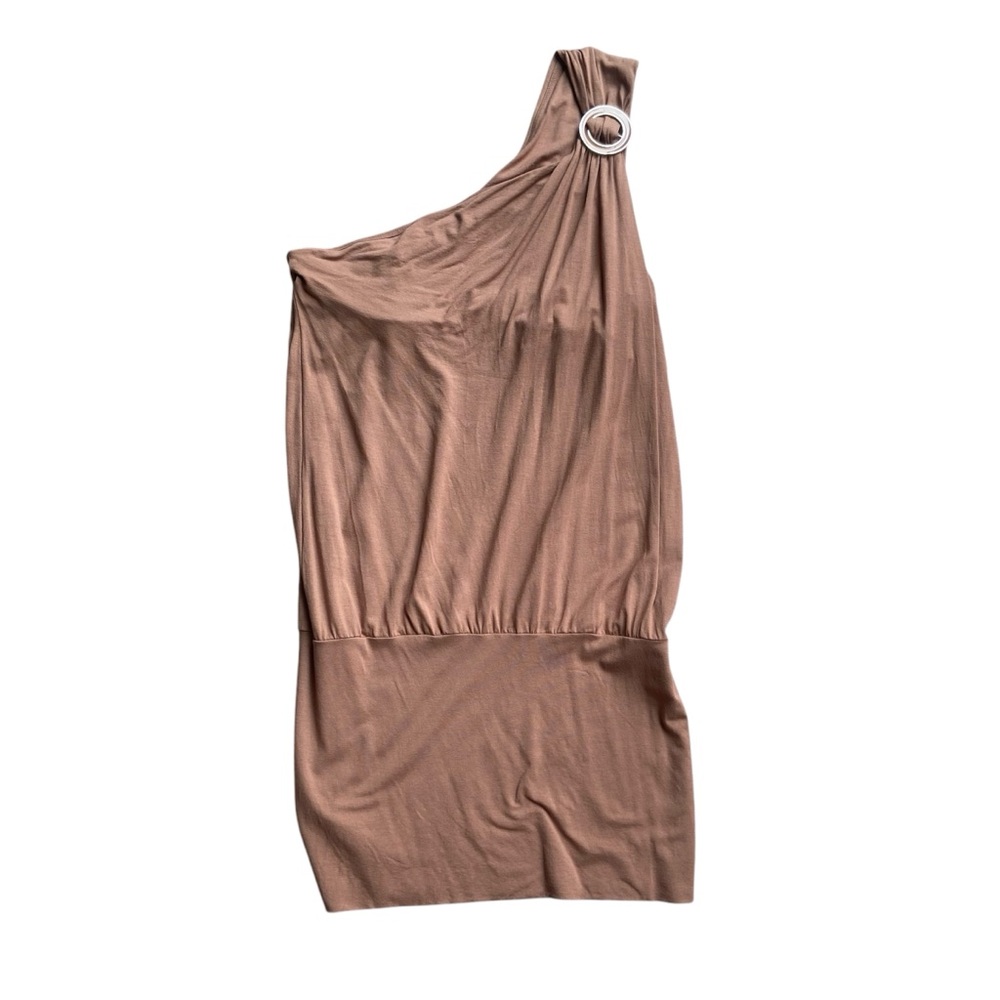 Bebe Chic One-Shoulder Tan Dress Small
